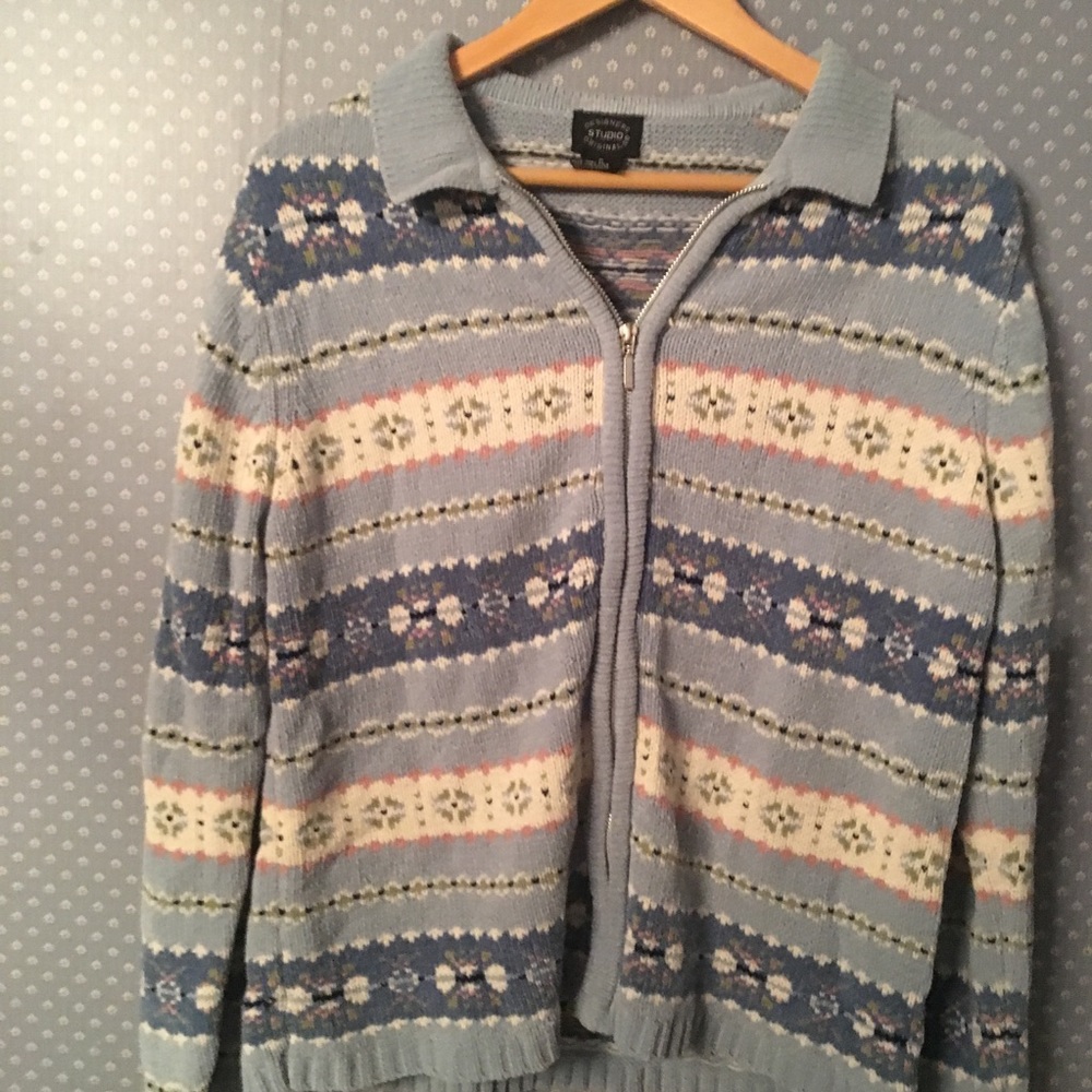 ✨ Fair Isle Knit Jacket Sweater Full Zip Hood Soft - Picture 3 of 8
